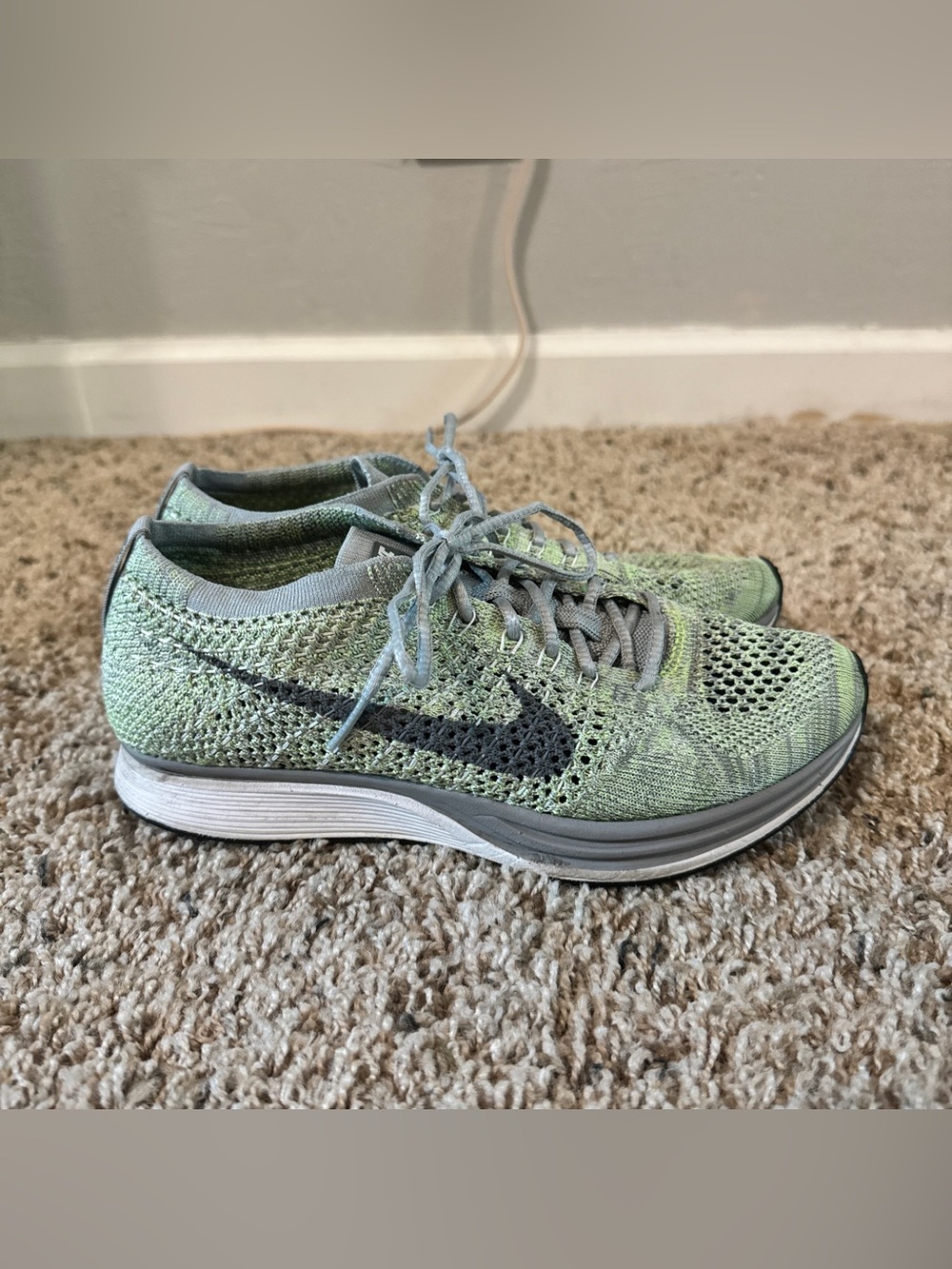 Nike Flyknit Racer Running Shoes - Green/Gray
